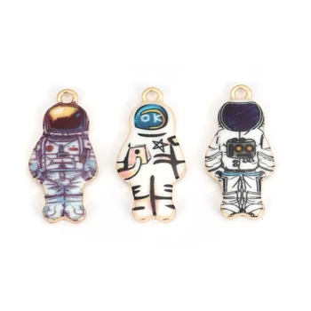 Astronauta Astronauta Esmalte Pingentes Galaxy Encantos de Zinco Liga com Base de Cor do Ouro 23*11mm Para Brinco de DIY Fazer Jóias, 10 PCs