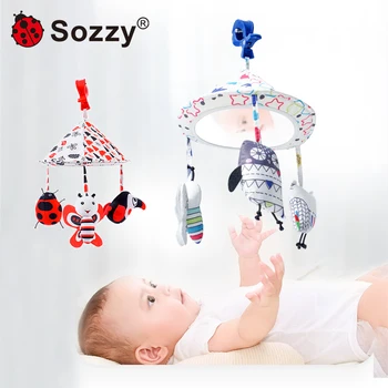 Sozzy Bebê Recém-nascido Carrinho de Brinquedo Dobrável Leve Distorção Espelho Pendurado Música Chocalhos para Viajar de Carro Pendurado Calmante Infantil