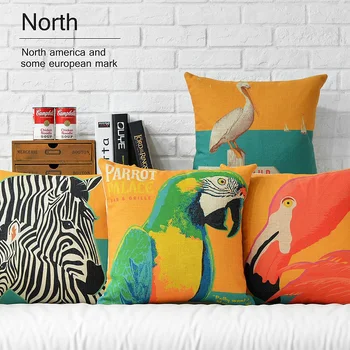 Nordic Criatividade Papagaio Zebra travesseiro capa de Almofada amarela Linho fronha decorativa da casa travesseiros