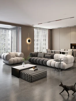 Correspondência de cores tecnologia de tecido de sofá moderno e simples Nórdicos creme de estilo italiano luz de luxo ins pequeno apartamento sala de estar