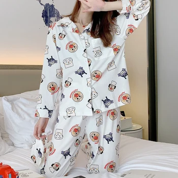 Anime japonês de Pijama Terno para as Mulheres Cartoon Kawaii de Pijamas, Pijamas Calças compridas Pão Pijamas Primavera Ladies Home do Vestuário