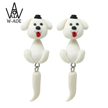 TTPAIAI 30 Artesanal Argila do Polímero Cão Branco Brincos Jóias de Moda dos desenhos animados de Animais Bonitos Brincos Para Mulheres Garota