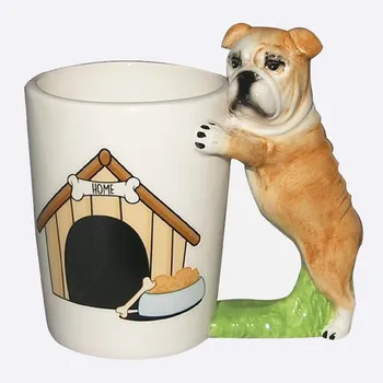 Bonito dos desenhos animados em 3D Bulldog Cão Amarelo Copa do Home Branco de Cerâmica, Copa do Office Xícara de Café Estranha Personalidade Envie a Amigos Presentes de Aniversário