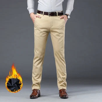Inverno Homens Calças Quentes Plus Size Clássico de Negócios de Moda Regular Engrossado Casual Calças