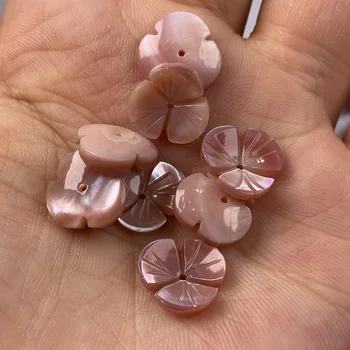 3Pcs Mãe De Pérola Shell de Contas Esculpida de flor cor-de-Rosa Solta Shell Para Fazer Jóias DIY Pulseira Brinco de Obra Acessório