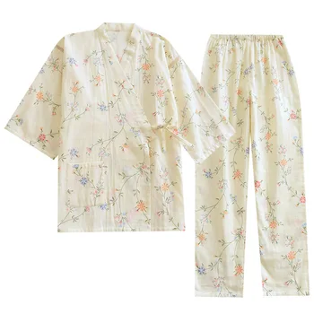 Kimono japonês roupão de conjuntos de Mulheres de 90% de algodão de manga curta de sono sala de pijamas Fofos Tamanho Grande Quimono Yukata sauna roupas