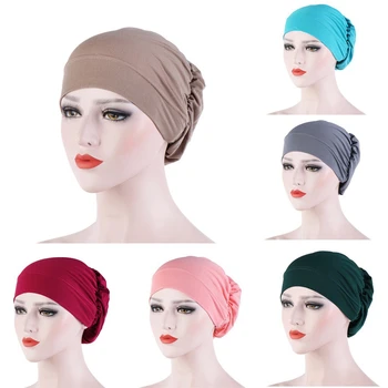 As Mulheres Muçulmanas Simples Hijabs Chapéu Islâmica Turbante Interior Caps Gorro Cap Elástico Pano De Cabeçote De Senhoras De Chapéu E Acessórios Para O Cabelo