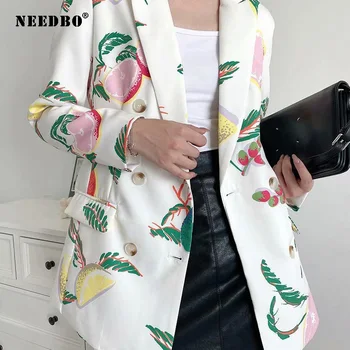 NEEDBO Moda Jaqueta de Mulheres Double Breasted Fruto de Impressão paletó Blazer Casaco Mulheres Primavera, Outono Office Jaqueta 2021