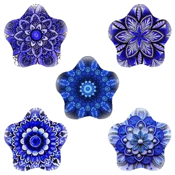 TAFREE Azul Escuro Mandala de Flores de Padrão de Estrelas em Forma de Cabochão de Vidro Plana (18 mm de DIY Resultados da Jóia de Tomada de Acessórios