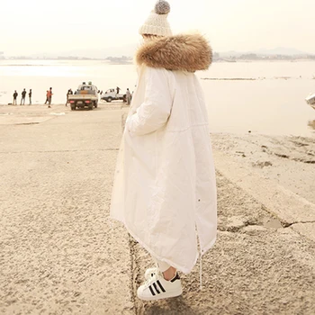 2019 Inverno Mulheres Parkas novo grande gola de pele de algodão casaco feminino coreano a versão longa secção espessamento alunos casaco de algodão