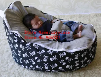 desenho de caveira com preto repelente de sujeira, tecido impermeável venda quente macio bebê recém-nascido bebê da cama de saco de feijão