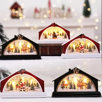 Natal Brilhante Casa de Luzes LED DIYWooden Chalé Velho Lâmpada 15.5*9.5*4CM Adereços, Enfeites de Natal, Festival de Decorações do Feriado