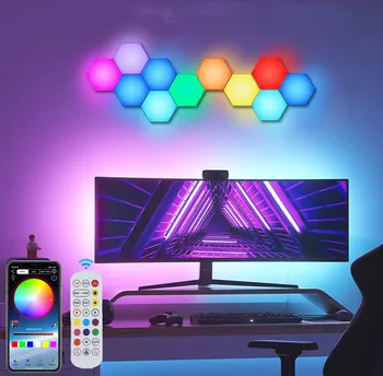 LED Smart RGB Hexágono Luzes de Parede Bluetooth de Controle de APLICATIVO de Sincronização de Música a Luz da Noite para o Natal de TV, Computador, Sala de jogos de Decoração do Quarto
