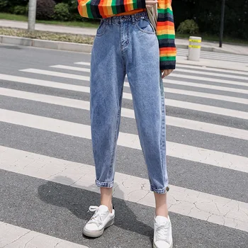 Mulheres Jeans Solta Meados de Cintura coreano Calças de Harém de Largura de Perna, de Tornozelo Comprimento de Calças Estudante Casual Todos-jogo de Roupas de Hip Hop e Streetwear
