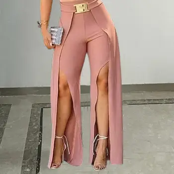 pantalones de mujer de Moda para Mulheres Calças De 2022 Cor Sólida Longo de Divisão de Verão Sexy de Perna Larga Calças Mulheres Streetwear