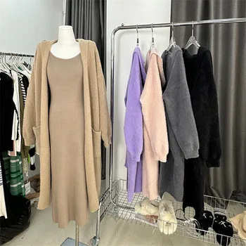 O Coreano Moda Longo Quimono Casaquinho De Mulheres De Outono Inverno Quente Cardigans Mujer Outwear De Grandes Dimensões Suéter Casaco Pull Femme