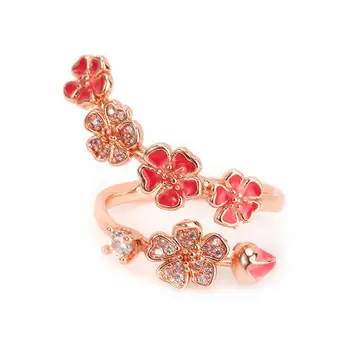 HOYON brincos para mulheres de Design Criativo Completo do Diamante da Forma da Flor de Ouro Rosa de 18K Cor Aberto Ajustável Anel Feminino