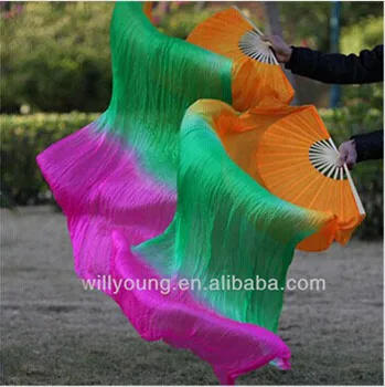 Nova Chegada Laranja/Verde/cor-de-Rosa tingida 100% Seda Chinesa material Dança do Ventre Fãs Véu China natural de Seda Fãs
