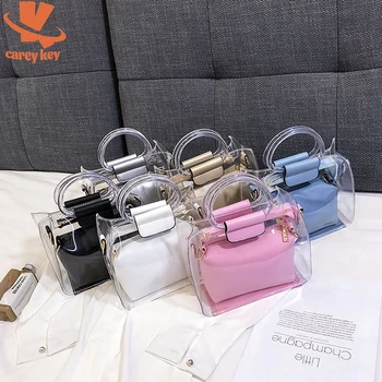 CAREY KAY Luxo Designer Mala 2PCS Jelly Transparente Ombro Messenger Bag Mulheres Crossobdy Sacos de Sac