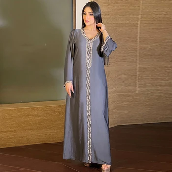 Moda Hijab Muçulmano Vestido Eid 2022 Mulheres Elegantes Diamante luxo Fita Marroquino Kaftan Turquia árabe-Islâmica de Roupas