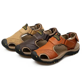 2021 Moda Couro Genuíno Homens Sapatos de Verão Novo Tamanho Grande de Homens Sandálias de Homens Sandálias da Moda de Sandálias, Chinelos de Tamanho Grande 38-48
