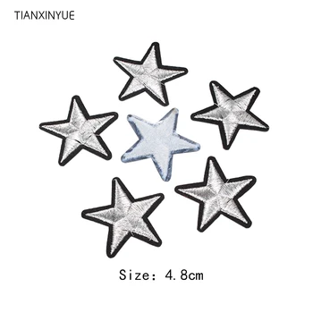 TIANXINYUE 10 pcs Estrela Cinza patch Bordado Emblemas de Ferro Em Patches Para Roupas de desenho animado Motivo Applique Etiqueta Para Roupas