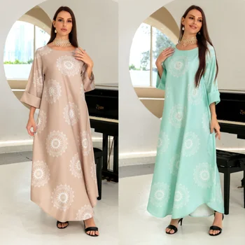 Muçulmano Moda Mulheres de Túnica do Ramadã Flor Quente Diamante Talão de Impressão Vestido de Abayas para as Mulheres Dubai Marroquino Kaftan de Vestuário Islâmico