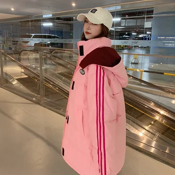 Espessamento do pão-de-rosa para baixo de mulheres coreano versão solta casacos de inverno Mulheres casaco de comprimento médio puffer jaquetas de 2022 mulher nova parkas