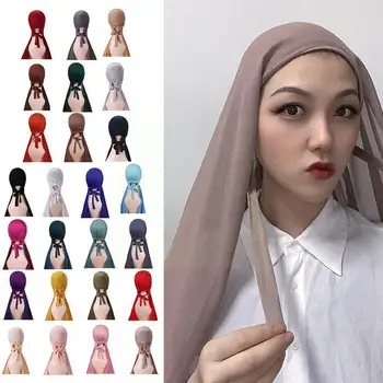 Musilm Mulheres Chiffon Hijabs Turbante Chapéu de Gorro Caps Malásia Elástico Elástico Lenço Lenço de Correias Véu Interior A2R5