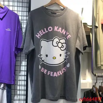 Sanrio Hello Kitty Manga Curta T-Shirt Das Mulheres Kawaii 2022 Verão Top Do Cartoon Kt Gato De Impressão Casual Solta Par T-Shirt