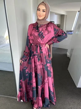 Abayas Para as Mulheres Caftan Marocain Senhoras Abaya Muçulmano estampa Étnica Longo Vestido de Festa com cinto de Kaftan Toda a temporada de Roupas Femininas