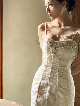 Vintage Francês Queda Talão Funda Vestido Sereia Vestido De Noite