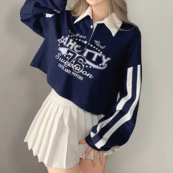 Mulheres Sweatershirts De Manga Longa De Impressão Vintage Crop Tops, Camisas, Casacos De Moda Harajuku Outono Bonito Tops