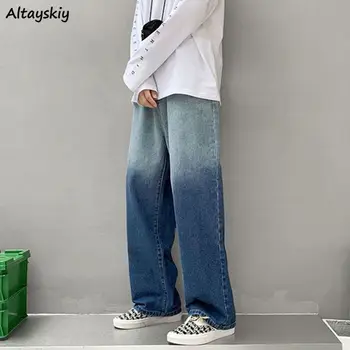 Gradiente de Cores de calças de Brim das Mulheres de Verão Fina Unisex Chique Y2k Aluno BF coreano Estilo Casual Todos-jogo Solto de Perna Larga Rua Hip Hop