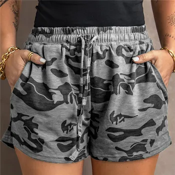 Verão Do Sexo Feminino Curto Moda Impressão De Camuflagem Shorts Mulheres Casual Cintura Alta Laço De Camo Shorts De Carga De Militares Do Exército Shorts Legal
