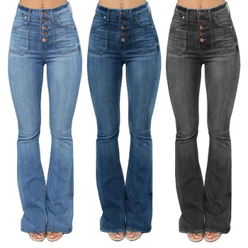 Mulheres de Perna Larga Calças Jeans Casual Solta Cintura Alta Flare Jean Calças Femme Moda de Nova y2k de Jeans, Roupas de Preto Azul