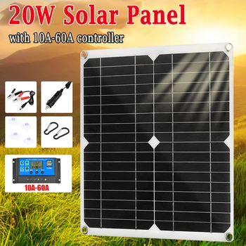 20W Painel Solar com 10A-60A Controlador de Carga Solar Portátil Sistema de Geração de Emergência para o Exterior Móvel de Carregamento da Bateria