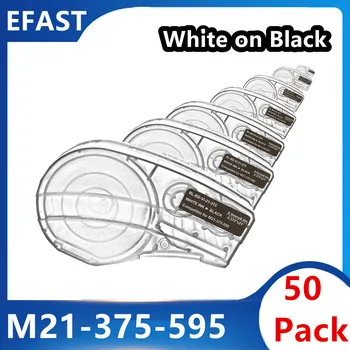 50Pack M21 375 595 Etiqueta de Vinil Fita Branca no rótulo Preto Compatível Para BMP21 PLUS Impressora M21-375-595 9.5 mm *6,4 m