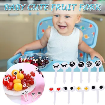 10pc Bonito Olhos Bento Sinal de Mini Frutas Garfo de desenhos animados para Crianças, Fruto Sinal de Crianças, Snack-Bolo de Sobremesa de Alimentos de Frutas Palito #02