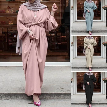 Muçulmano Moda Hijab Vestidos Longos Mulheres Com Faixas De Cor Sólida Islã Roupas Abaya Africana Vestidos Para Mulheres Musulman Djellaba
