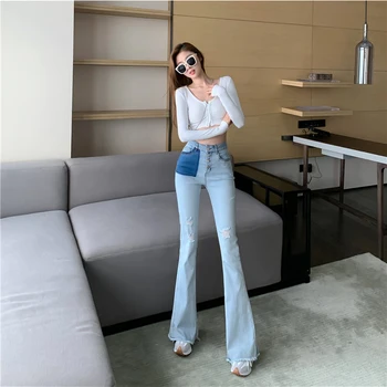 ILARES Calça Jeans Mulheres de Vestuário Feminino coreano Moda Jeans Flare Mulher de Cintura Alta de Mulheres Calças Y2k Streetwear Roupas Vintage