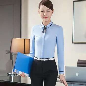 Primavera de Design coreano, Withe Senhoras Elegent Formal Blusas e Tops com Arco Dentado-pescoço Sólido de Cor Tamanho Grande Camisas Z15