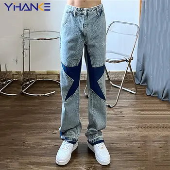 Y2k Impressão De Estrela Jeans Streetwear Reta Baggy Jeans Calças Coreano Moda De Costura De Baixo Crescimento Básica Mulheres Casual Calças De Hip Hop