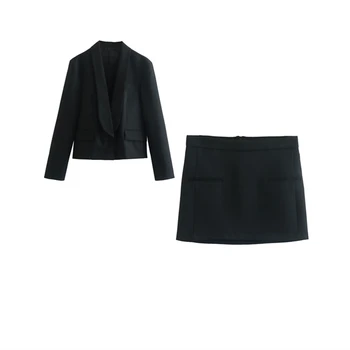 Mulheres de outono e inverno nova moda casual lapela de manga longa slim, jaqueta de terno cintura alta a saia do vestido preto de terno