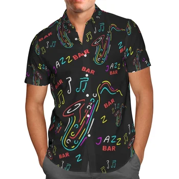 Lazer Colorido Instrumento Musical Punk Praia, Blusas, Camisas, Tops de Impressão 3D Fresco Homens de Camisa de Manga Curta Streetwear Camisetas
