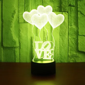 3D LED Luzes da Noite de Amor Balão com 7 Cores de Luz para a Decoração Home Lâmpada Incrível Visualização Ilusão de Ótica Incrível
