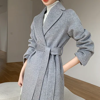 Casacos de Cashmere mulher de inverno de comprimento médio high-end frouxo e denso 100% casaco de lã