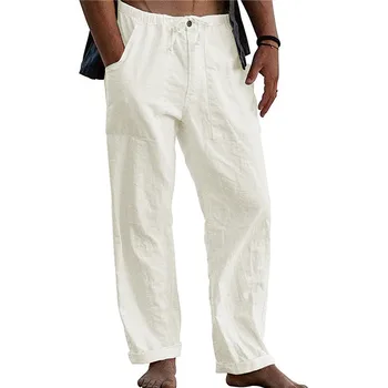 Calças brancas Homens 2022 Casual Solto Leve Yoga Mens de Calças de Verão, Praia Longa Calças com Cordão Botão de Voar