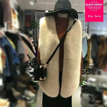 mulheres jaqueta falso fox Inverno colete de pelo casaco de moda colete de pele feminino sem mangas de pele jaqueta casaco quente colete outwear L1610