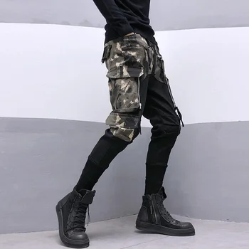 Hip Hop Camuflagem Da Cor Bloco Calças Cargo Militar Corredores De Calças De Homens Moda Streetwear Calças Casuais Primavera